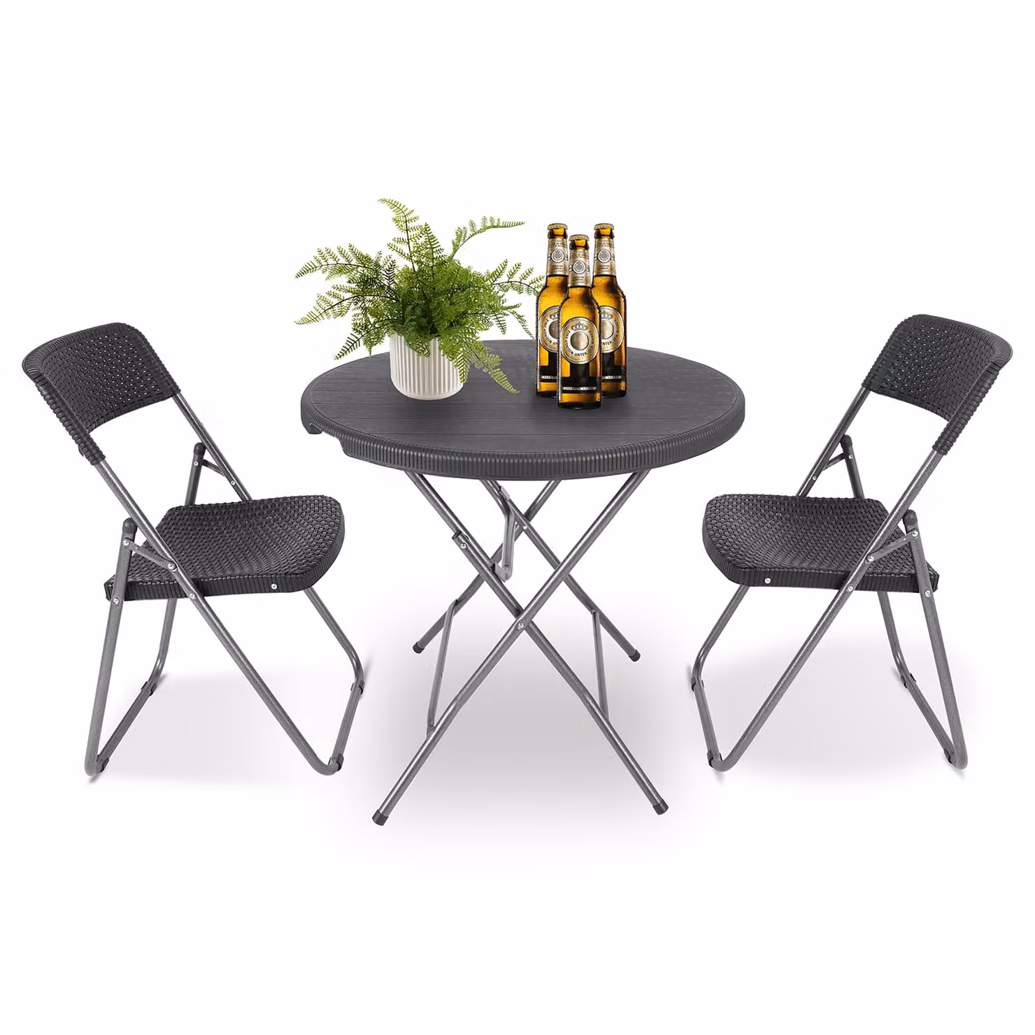 Sekey Set da balcone per bistrot, 3 pezzi, pieghevole, tavolo rotondo pieghevole, sedia da giardino, terrazza, set da bistrot, set da pranzo