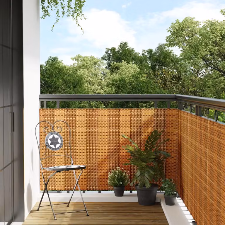 Paravento da balcone vidaXL in polyrattan marrone chiaro, L: 600 cm, H: 80 cm