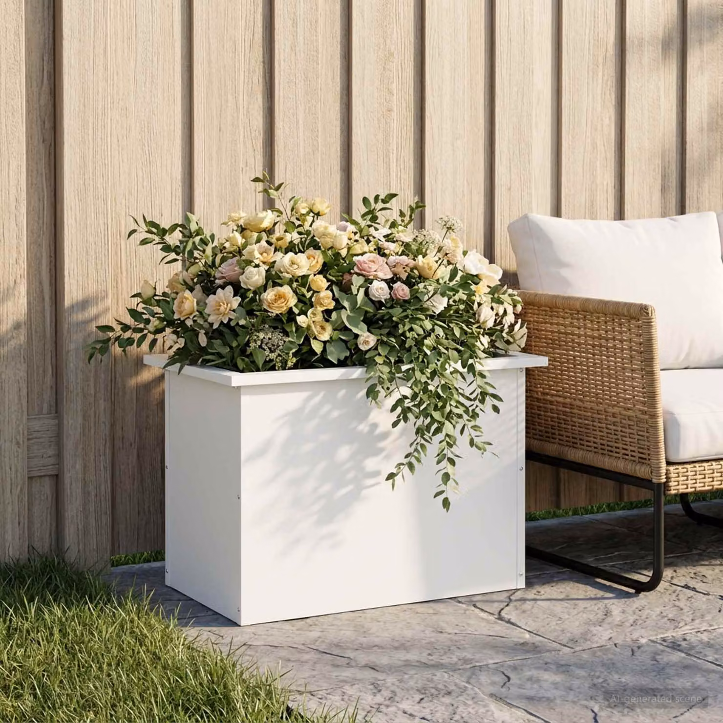 Fioriera da giardino moderna vidaXL con LED in acciaio bianco L 60 x P 40 x H 40 cm