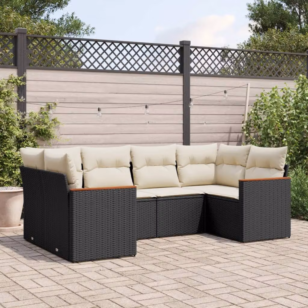 Set Divano da Giardino a L vidaXL in Polyrattan Nero con 6 Cuscini Imbottiti e Coperture Rimovibili – 1