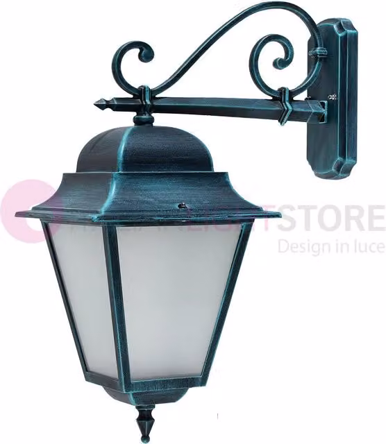 ATHENA GRANDE Lanterna a Parete Quadrata Classica per Esterno Giardino COLORE DIFFUSORE: SABBIATO, COLORE STRUTTURA: NERO-VERDE