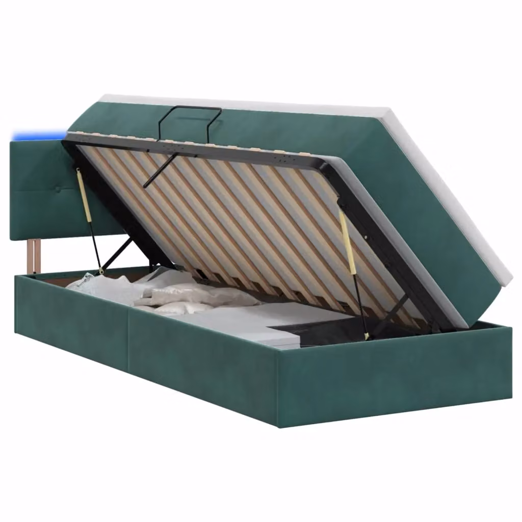 Letto con contenitore e illuminazione LED vidaXL in velluto verde, L 100 x P 200 cm – 2