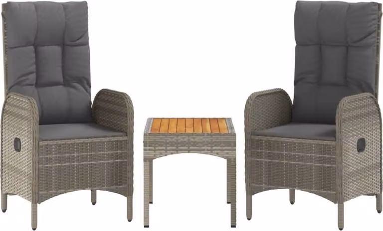 Set Divani da Giardino 3 pz con Cuscini in Polyrattan Grigio