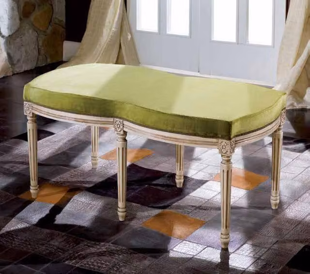 Panca imbottita in legno di faggio stile shabby chic con intagli e fregi Mobili 2G L/P/H: 103 x 58 x 51 cm – 1