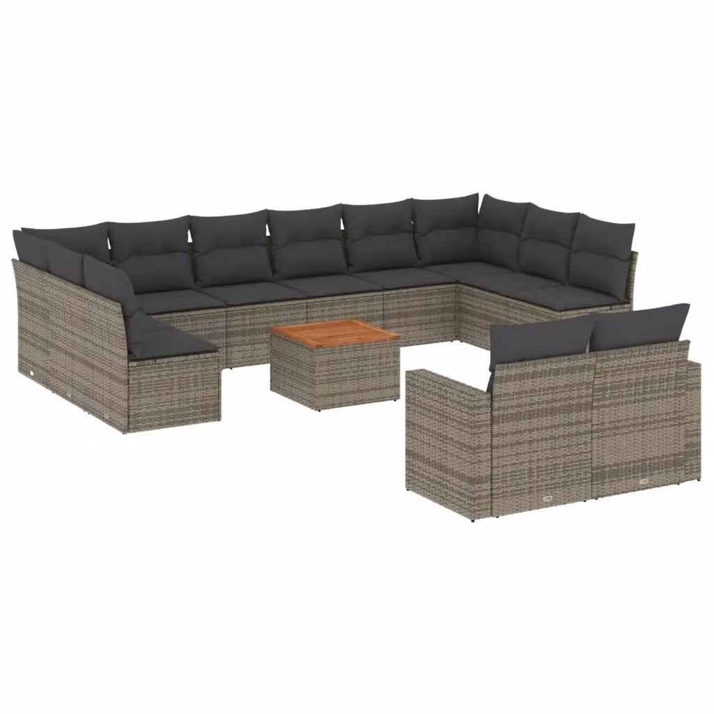 Set di divani da giardino vidaXL in polyrattan grigio con 13 pezzi e cuscini inclusi – 2