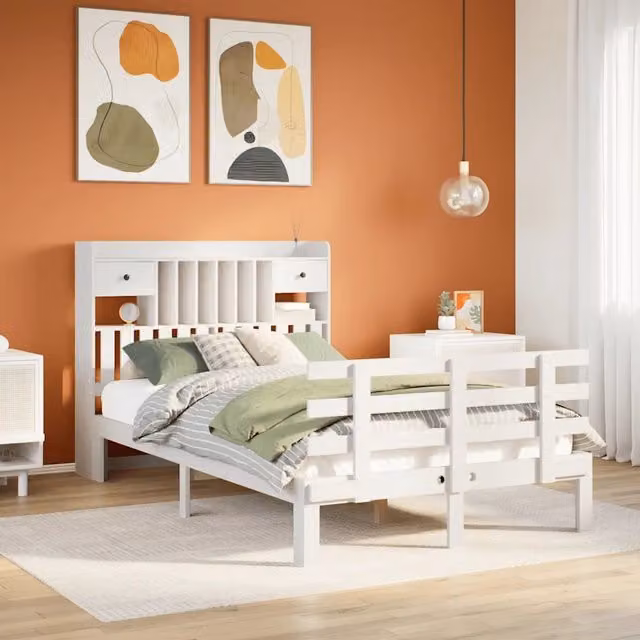 Letto Libreria senza Materasso Bianco 135x190 cm Legno di Pino 3322787
