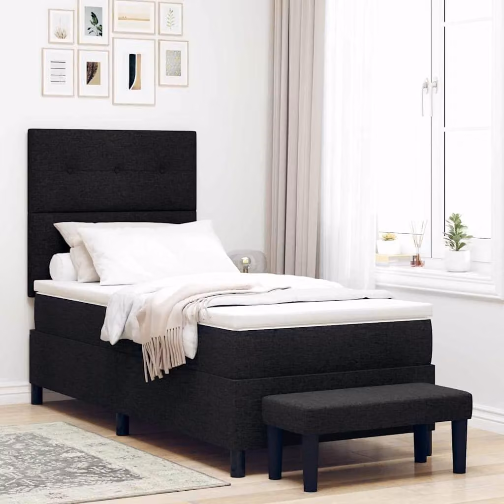 Maison Exclusive - Letto boxspring con testiera nera 90 x 200 cm in tessuto