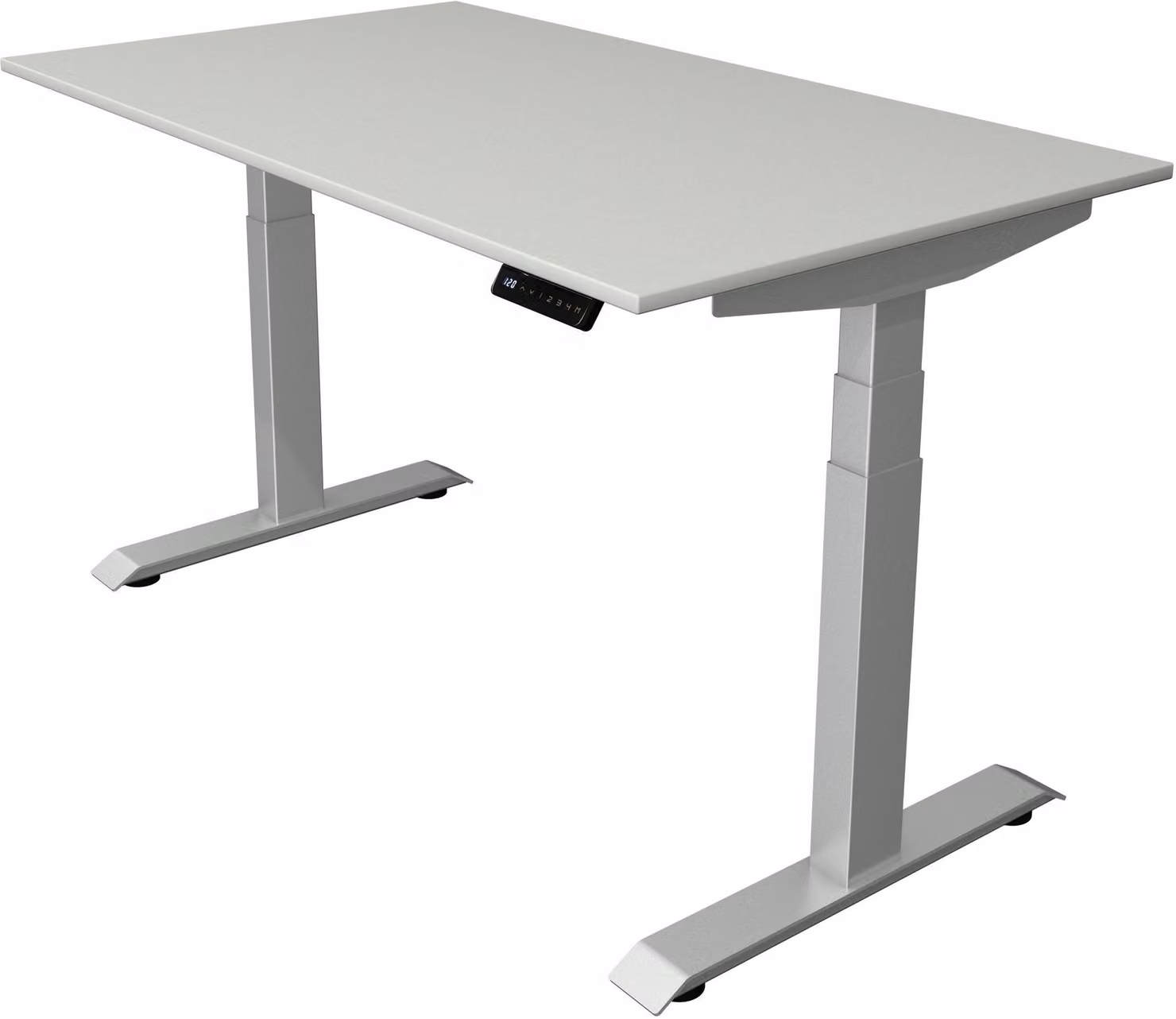 Scrivania Move 4 regolabile elettricamente in altezza, colore struttura:argento, dimensioni piano d'appoggio:140 x 80 cm, colore piano d'appoggio:grigio chiaro