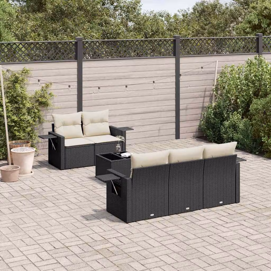 Set Divano da Giardino vidaXL 6 pz in Polyrattan Nero con Cuscini e Tavolino da Esterno – 1