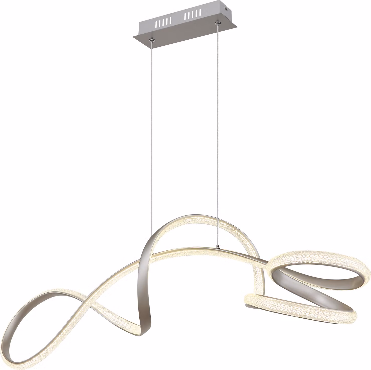 Lampada a sospensione Globo Lighting, struttura in metallo nichel opaco, alluminio nichel opaco, plastica trasparente, cristalli in acrilico trasparente, altezza regolabile, dimensioni: 1080x330x1200 mm, include LED 40W 230V, flusso luminoso: 4280 lm, emi
