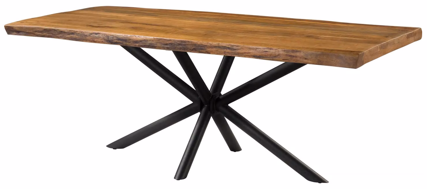 MASSIVMOEBEL24 | Tavolo da pranzo in legno di mango 220x100x76 laccato naturale / gambe incrociate antracite matt FREEFORM 5