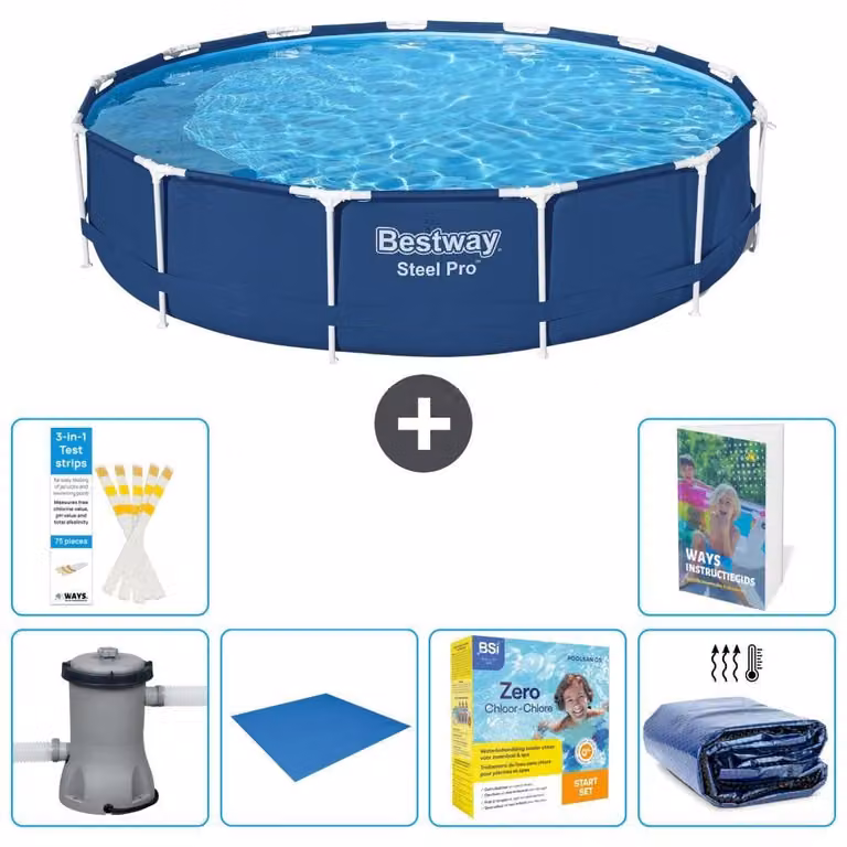 Piscina gonfiabile Bestway Steel Pro, rotonda, dimensioni 396x84 cm, composta da 5 parti, modello S245