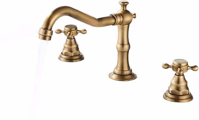 Rubinetto da bagno vintage Klarwerk JULIAN a 3 fori in ottone dorato e acciaio inossidabile con due maniglie – 1