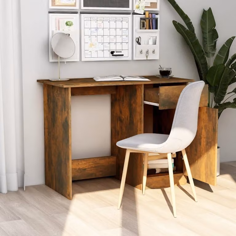 The Living Store Scrivania in rovere fumé 100x50x76 cm materiale in legno