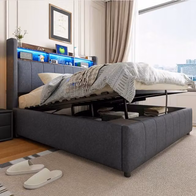 Letto Matrimoniale 140x200 - Xylo - Grigio Con USB E Idraulico