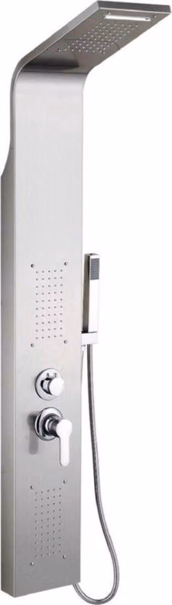 Sistema doccia completo Happyment - Doccia a pioggia e doccetta - Set doccia massaggiante - Soffione quadrato - Acciaio inox - Argento