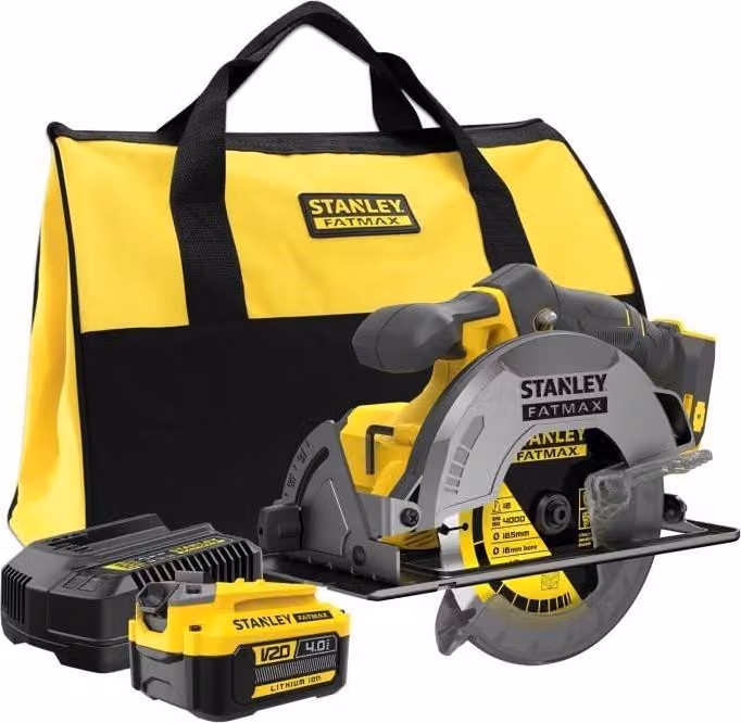 Sega circolare Stanley Fatmax a batteria, 18 V, lama da 165 mm, profondità di taglio 54 mm, batteria da 4 Ah inclusa