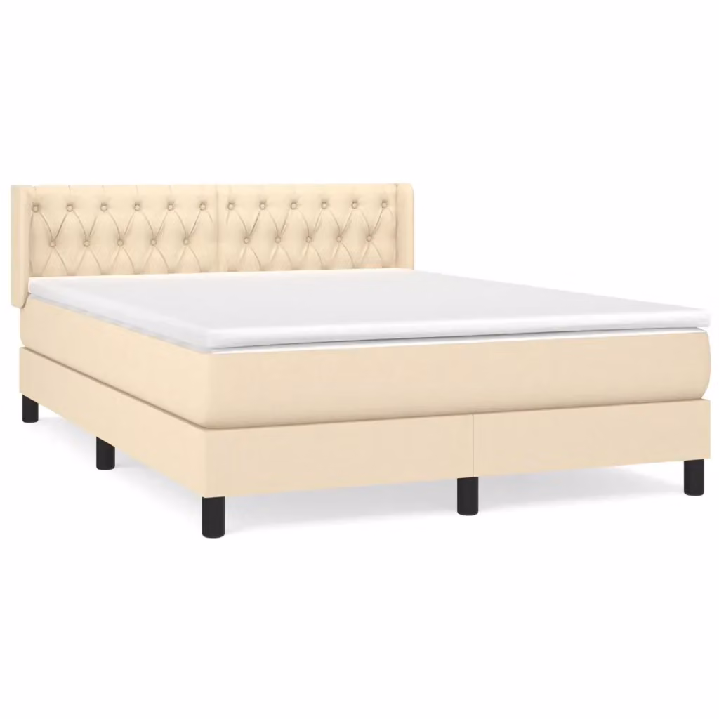 vidaXL Giroletto a Molle con Materasso Ibrido in Tessuto Beige e Bianco L/P/H: 140 x 190 x 88 cm – 2