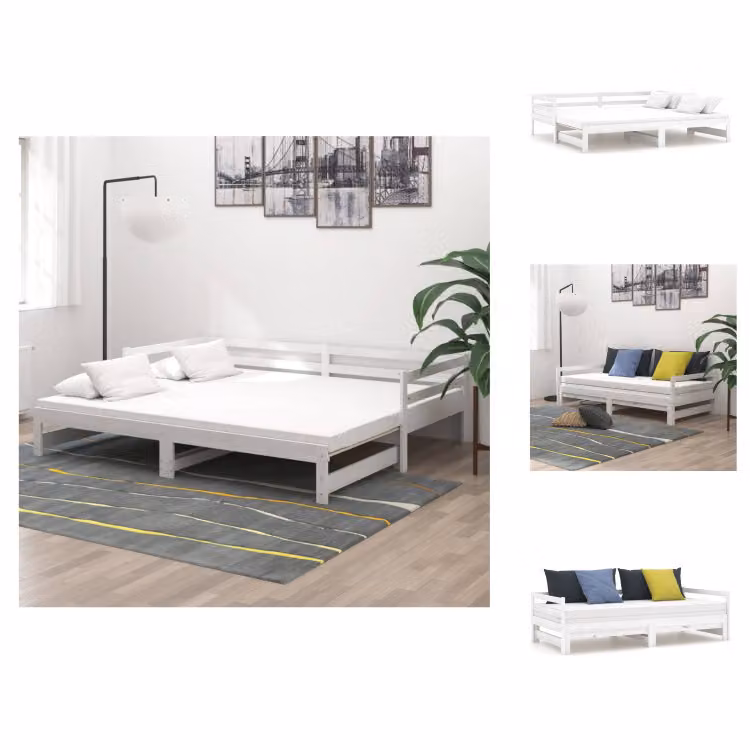 vidaXL Letto da giorno estensibile in pino massiccio bianco 2x(90x200) cm - Letti e strutture letto