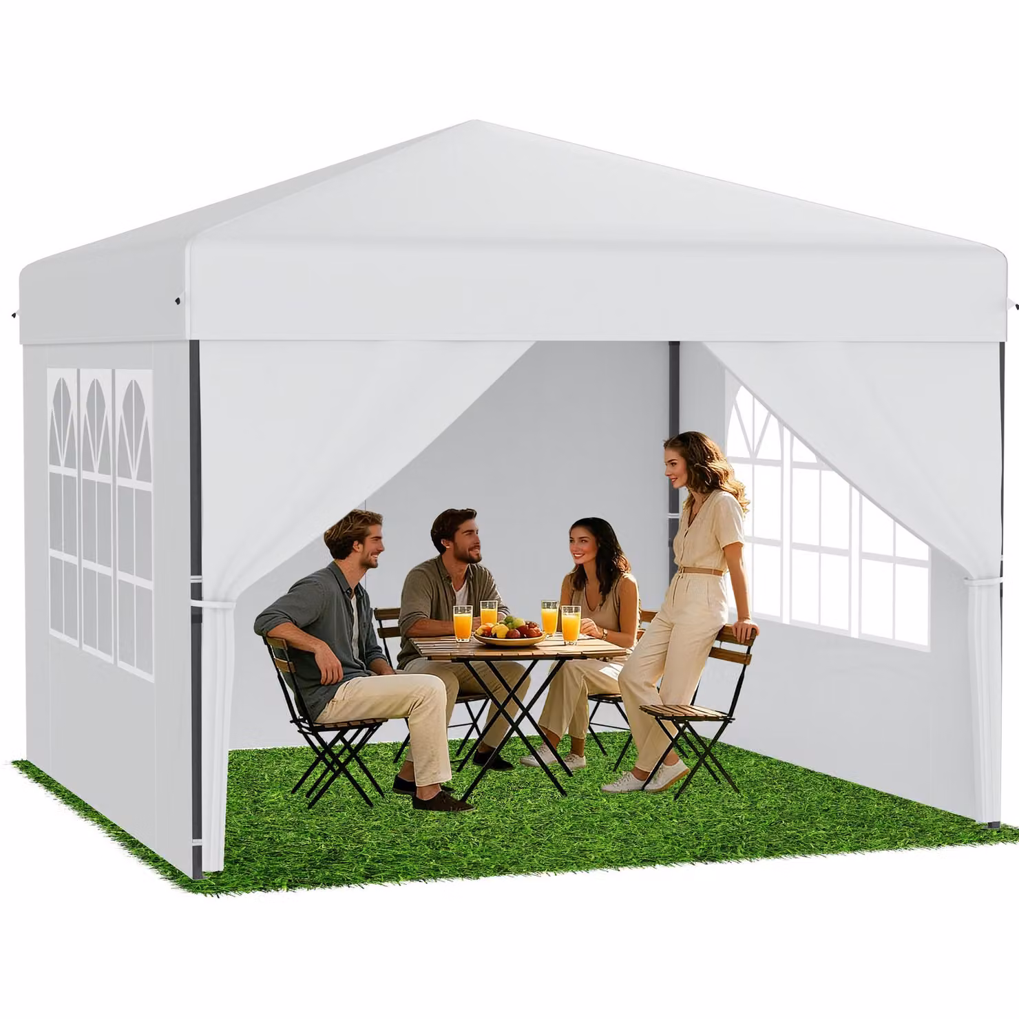 QEENTOE, gazebo pop-up pieghevole, 2,5x2,5 metri, bianco, con pareti laterali, altezza regolabile da 240 a 260 cm, impermeabile e resistente alle intemperie, con protezione UV, ideale per giardino, campeggio, matrimoni