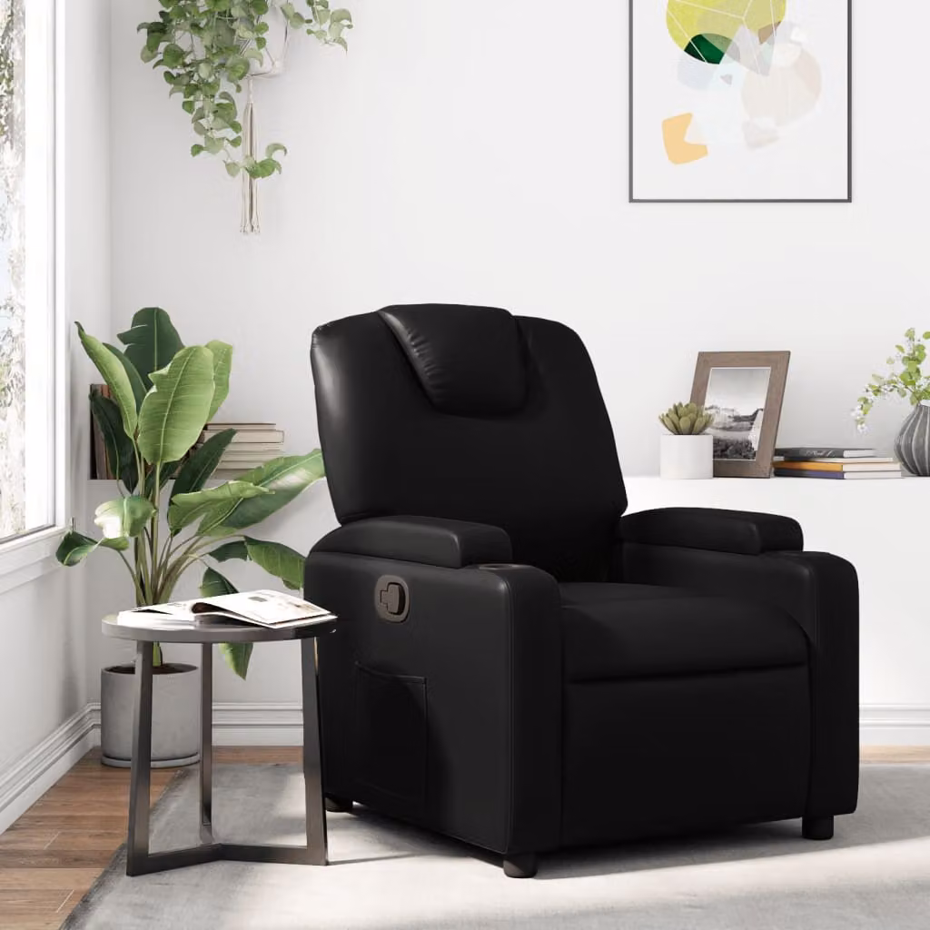 Poltrona reclinabile relax vidaXL in similpelle nera con braccioli e struttura in legno e metallo