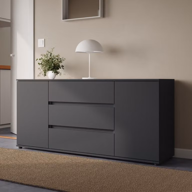 Mobile contenitore multifunzionale, modello "Kommode", con cassetti e ante | Mobile moderno per soggiorno, camera da letto o ingresso | Dimensioni: 150x40x70 cm | 3 cassetti e 2 ante | Colore: antracite