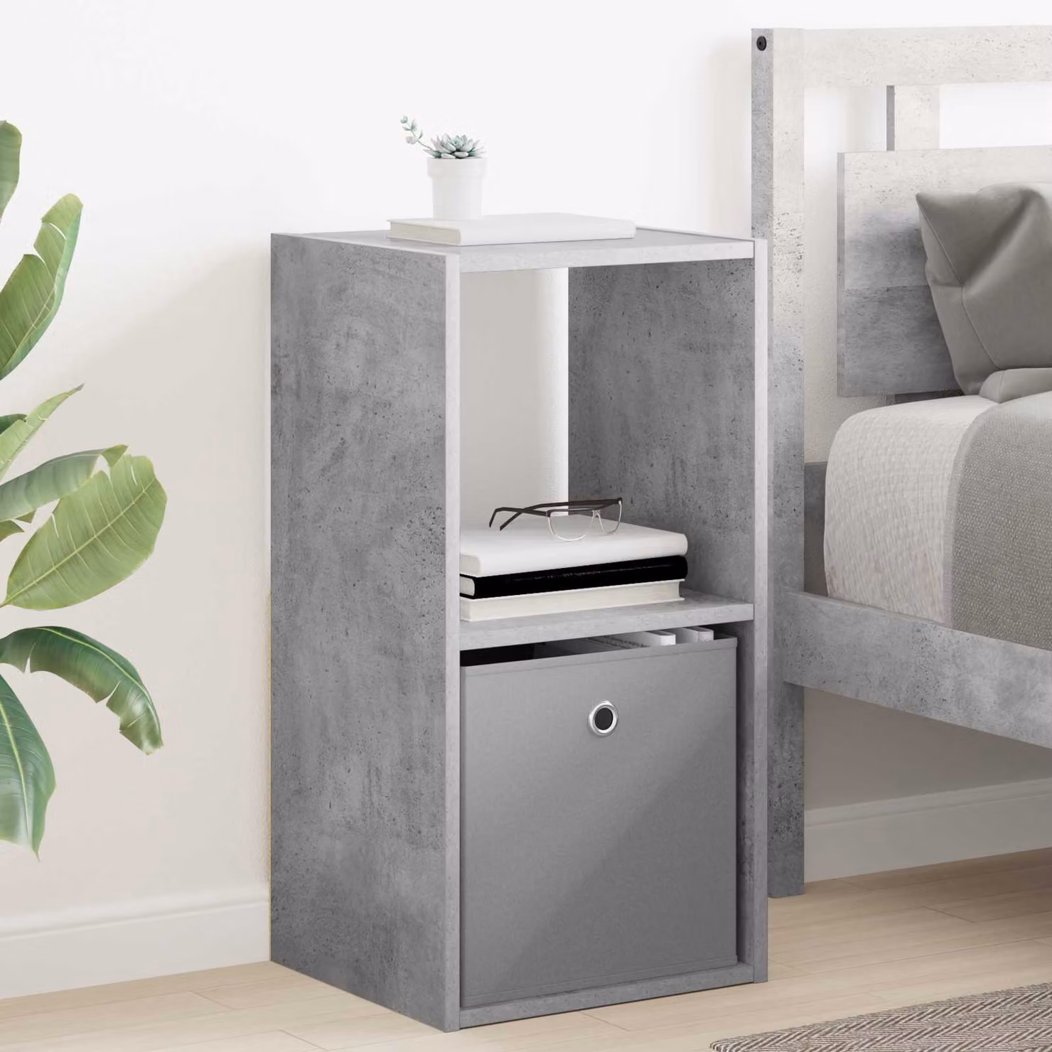 Comodino moderno vidaXL in legno ingegnerizzato grigio cemento, L 35 cm x P 32 cm x H 68,5 cm