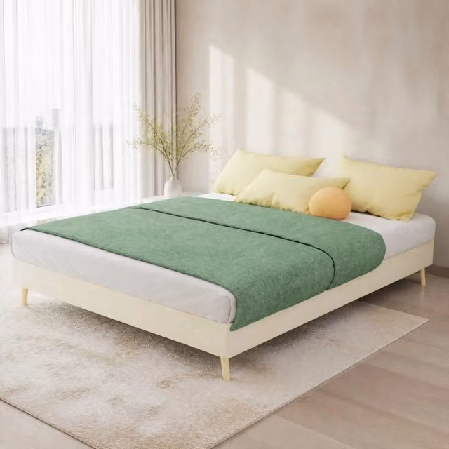 Struttura letto Mivray in tessuto e metallo beige dal design moderno L: 140 cm, P: 200 cm