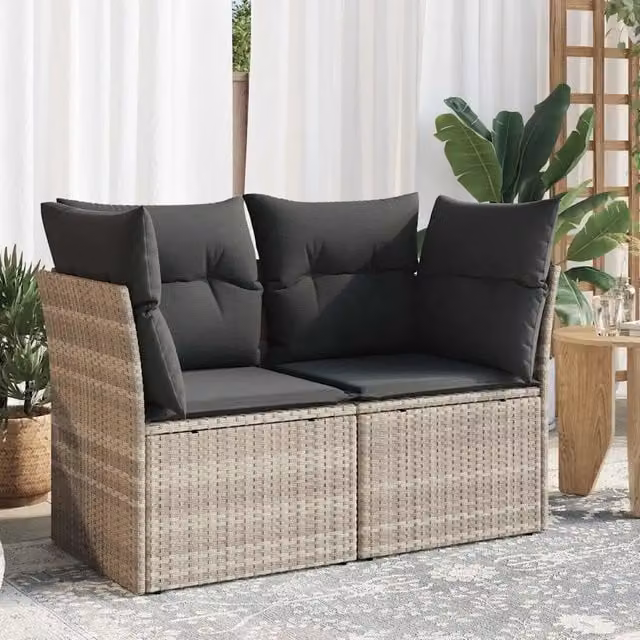Divano da giardino a 2 posti vidaXL in polyrattan grigio con cuscini imbottiti e coperture rimovibili L: 124 cm, P: 69 cm, H: 62 cm