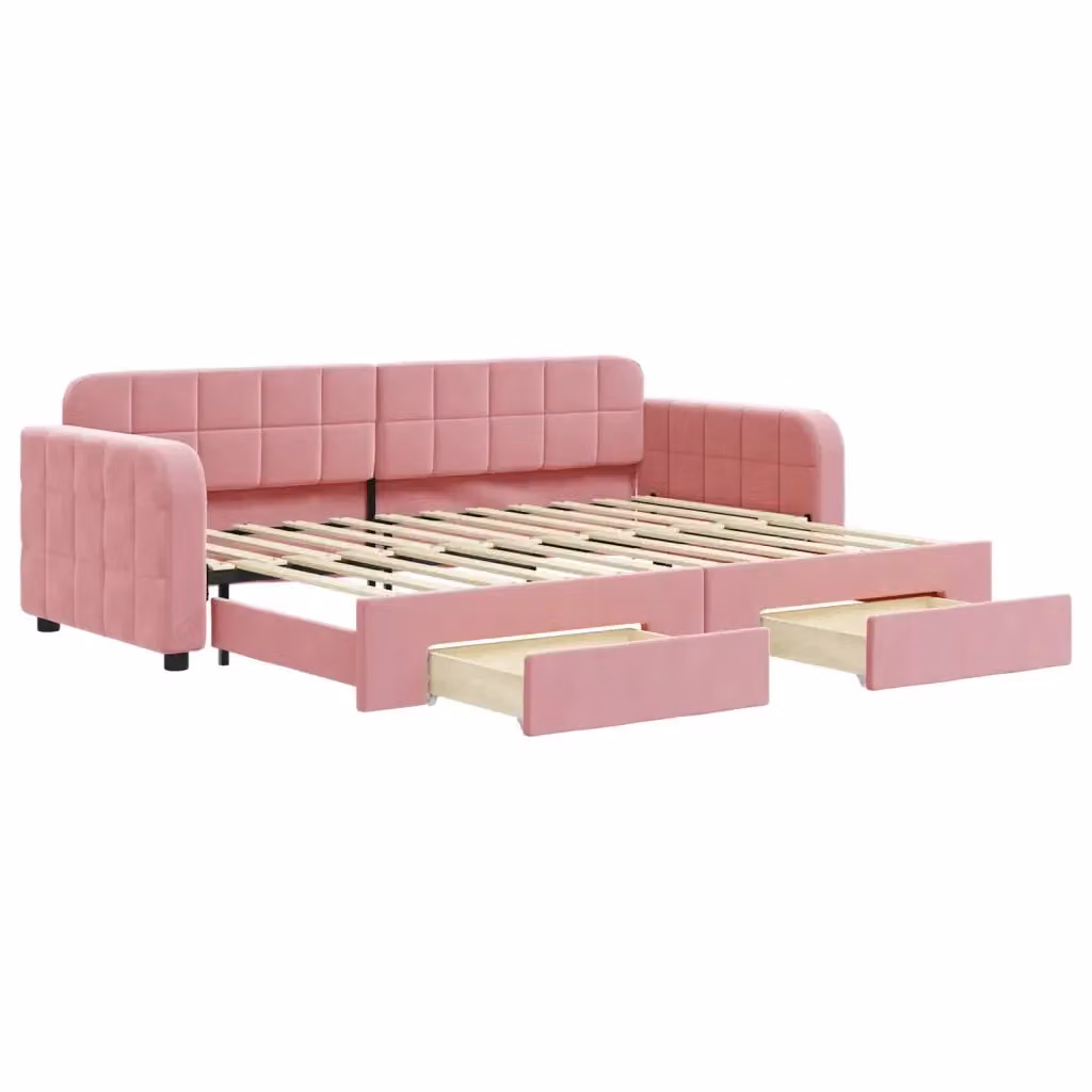 Divano Letto Estraibile con Cassetti vidaXL in Velluto Rosa L/P/H: 200 x 80 x 71 cm – 2