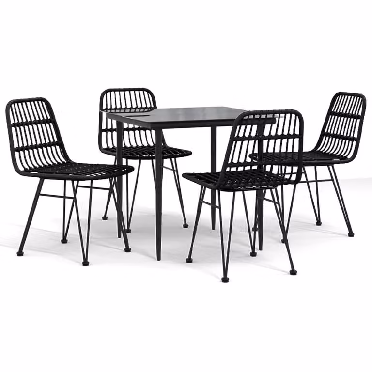 Set da Pranzo da Giardino 5 pz Nero in Polyrattan