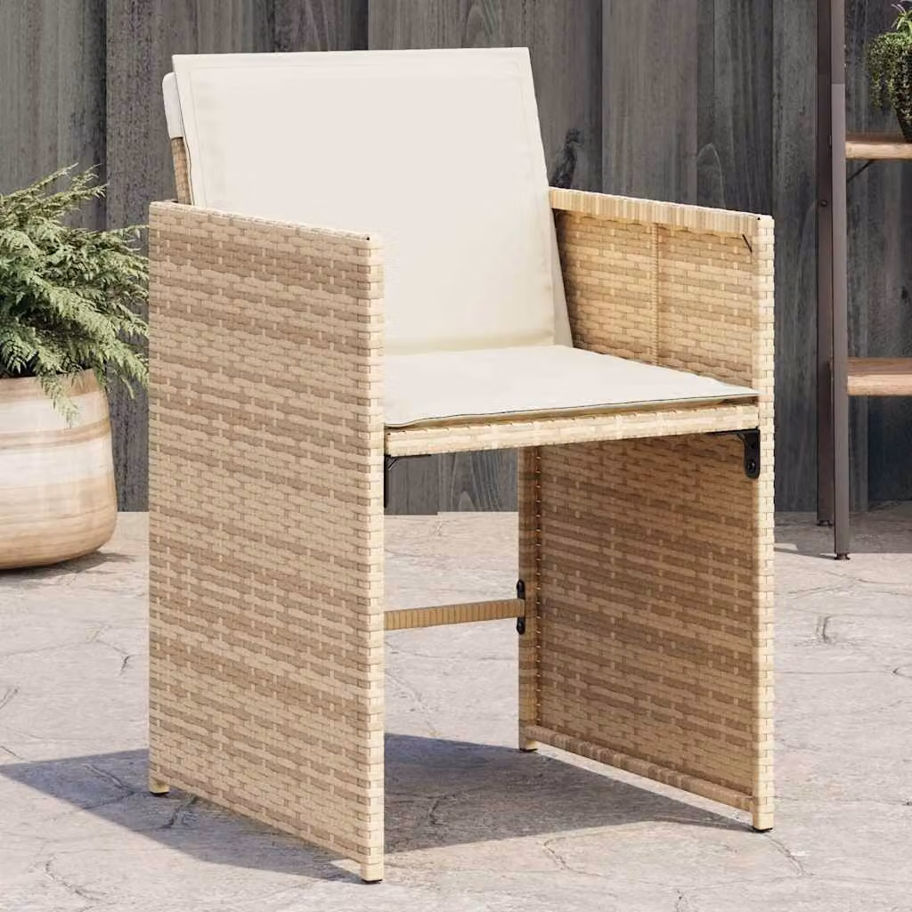 Set di 4 sedie da giardino con cuscini vidaXL in polyrattan beige e bianco con braccioli