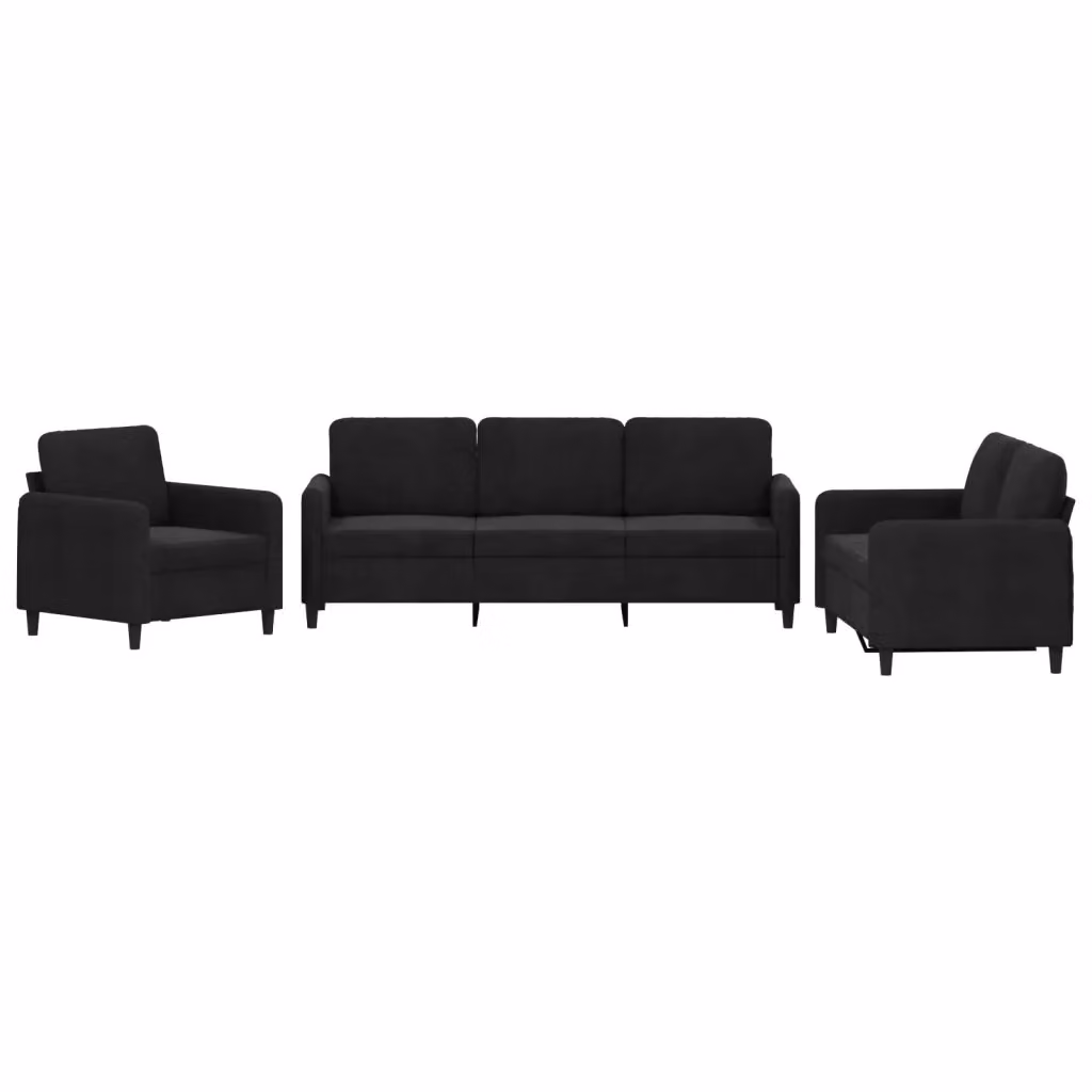 Set di divani 3 pezzi vidaXL in velluto nero con design moderno per soggiorno – 2