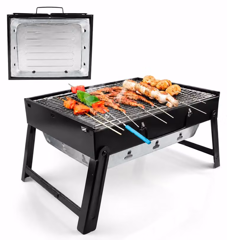 Griglia portatile in acciaio inossidabile per carbone, ideale per barbecue, campeggio e attività all'aperto, dimensioni 34 x 27 x 20 cm