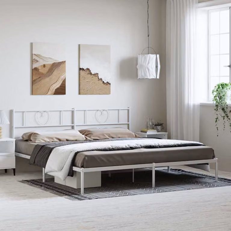 vidaXL Giroletto con Testiera in Metallo Bianco L: 187 cm, P: 90 cm, H: 219 cm