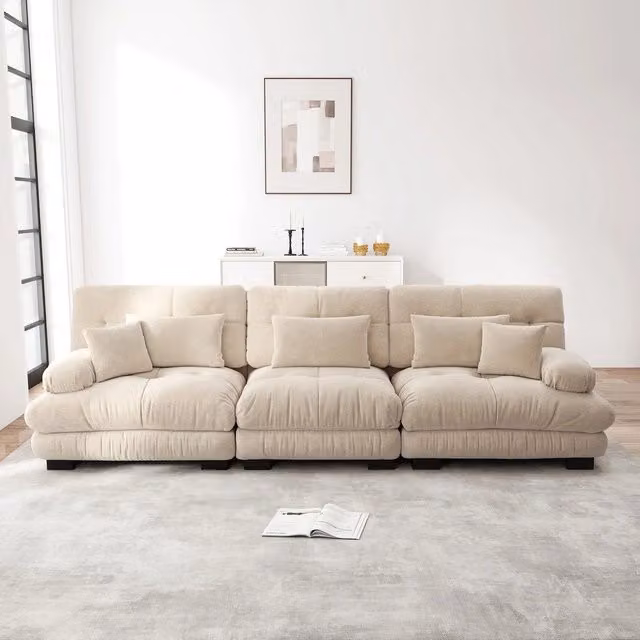 Divano angolare estraibile 3 posti ¨C Minimal ¨C Marrone chiaro tessuto chenille