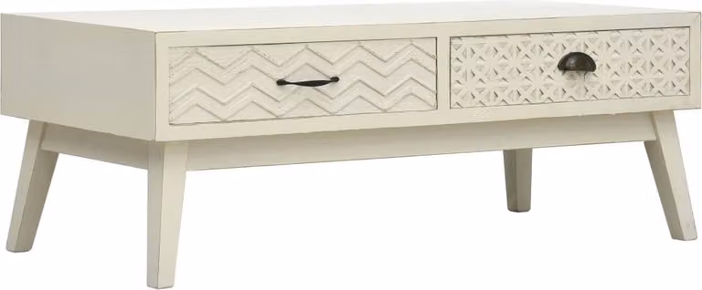 Maison Exclusive - Tavolino con 2 cassetti intagliati, grigio, 110x50x40 cm, in legno
