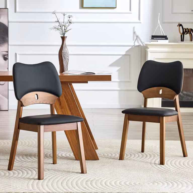 Set di due sedie da pranzo, schienale a forma di farfalla, sedie in legno, seduta imbottita (colore nero)