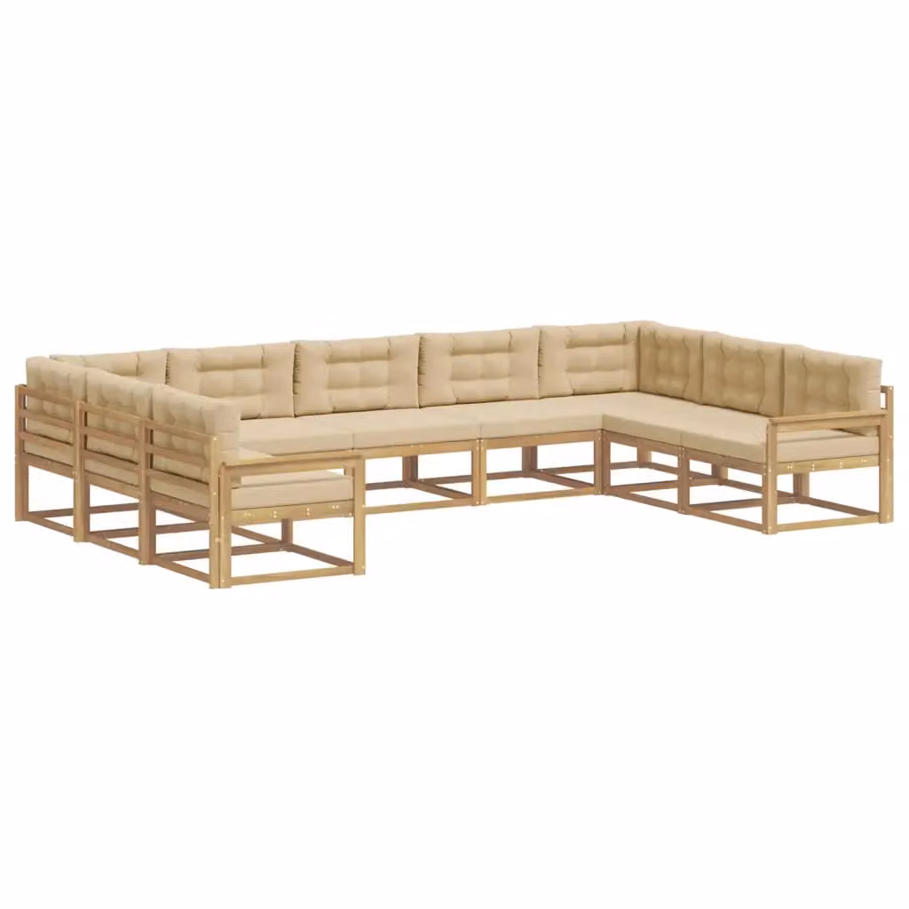 Set di divani da esterno a L vidaXL in legno di acacia con cuscini, Bianco e Beige – 2