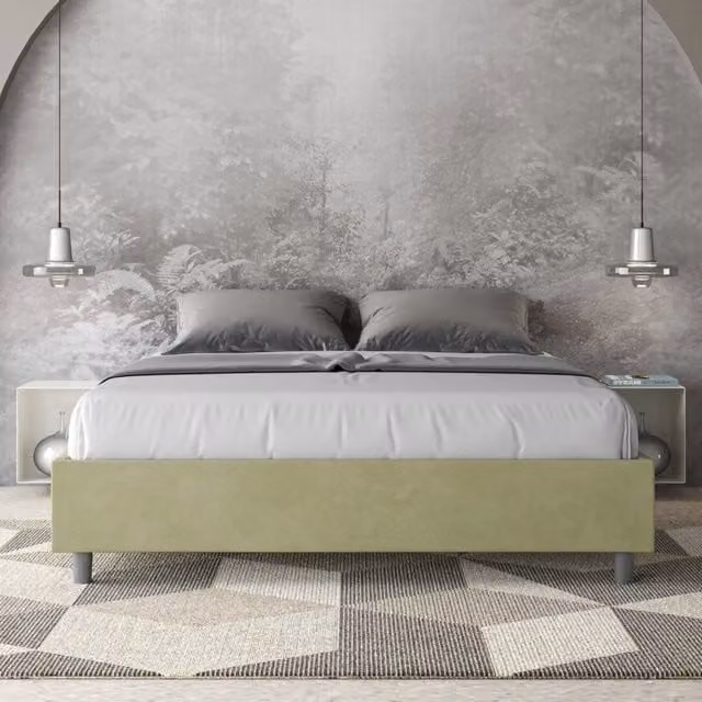 Letto matrimoniale king size con contenitore Azelia Ityhome imbottito in microfibra colore verde tè L: 170 cm, P: 200 cm