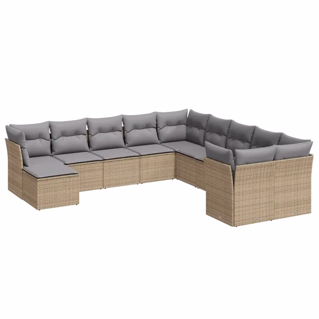 vidaXL Set Divani da Giardino 11 pz in Polyrattan con Cuscini Beige e Ottoman – 2