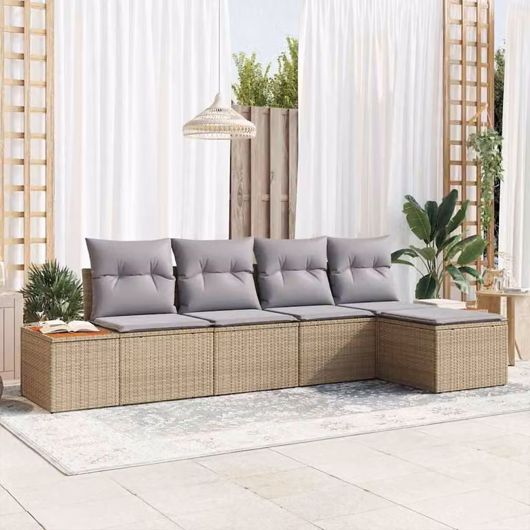 Maison Exclusive - Set Divano da Giardino con cuscino 5 pcs Beige Poly Rattan