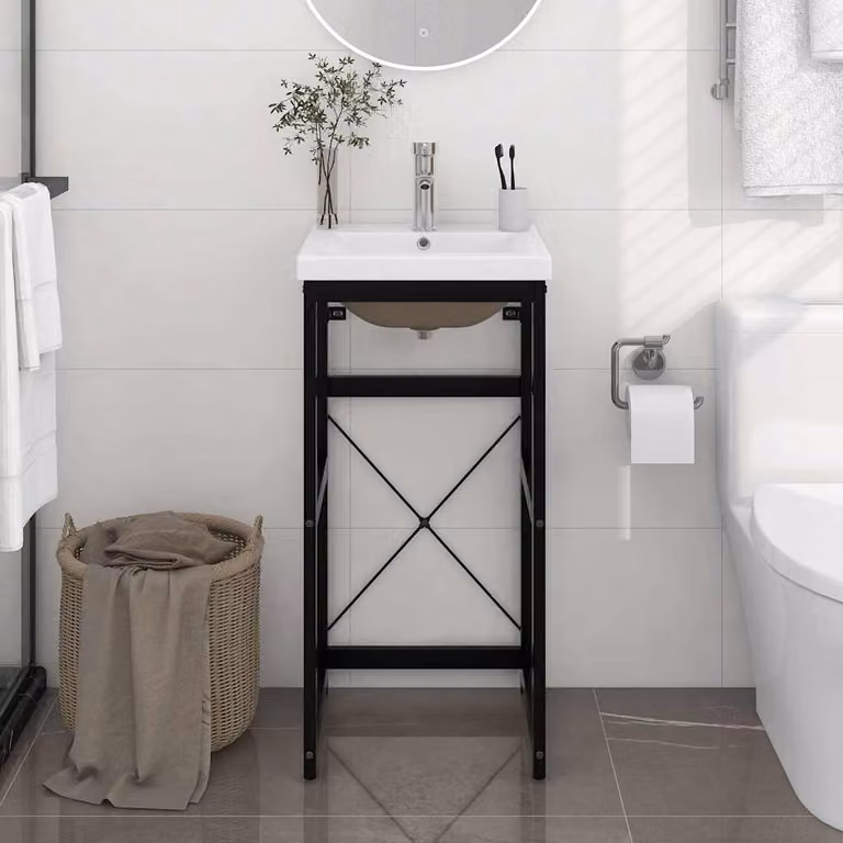 vidaXL Telaio per Lavabo da Bagno con Lavabo Integrato in Metallo e Ceramica Nero Opaco
