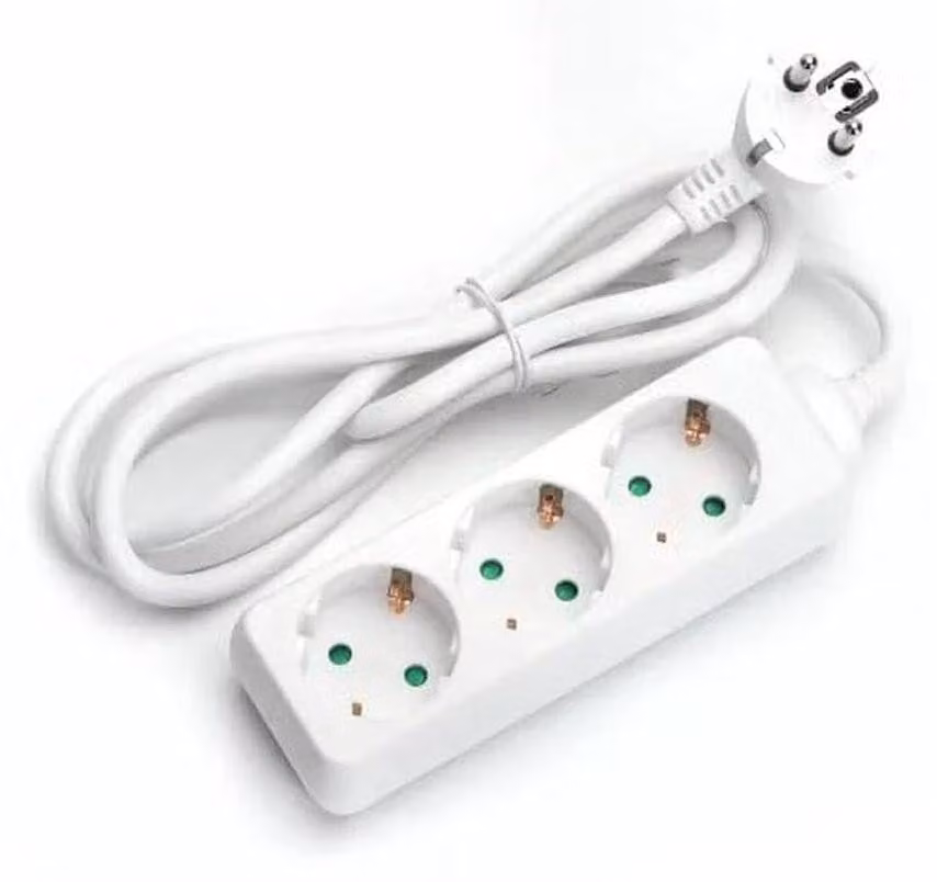 Ciabatta multipresa tedesca a 3 prese, senza interruttore, cavo da 3 metri, sezione 1,5 mm², colore bianco