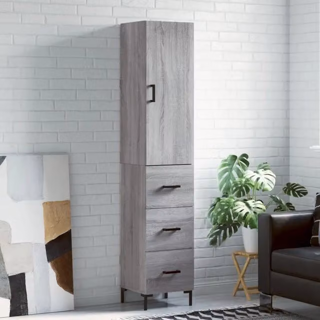 Credenza moderna vidaXL in legno e metallo, Grigio, L: 34,5 cm, P: 34 cm, H: 180 cm – 1