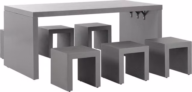 Set da pranzo da giardino Beliani con tavolo rettangolare in cemento grigio e 6 sgabelli