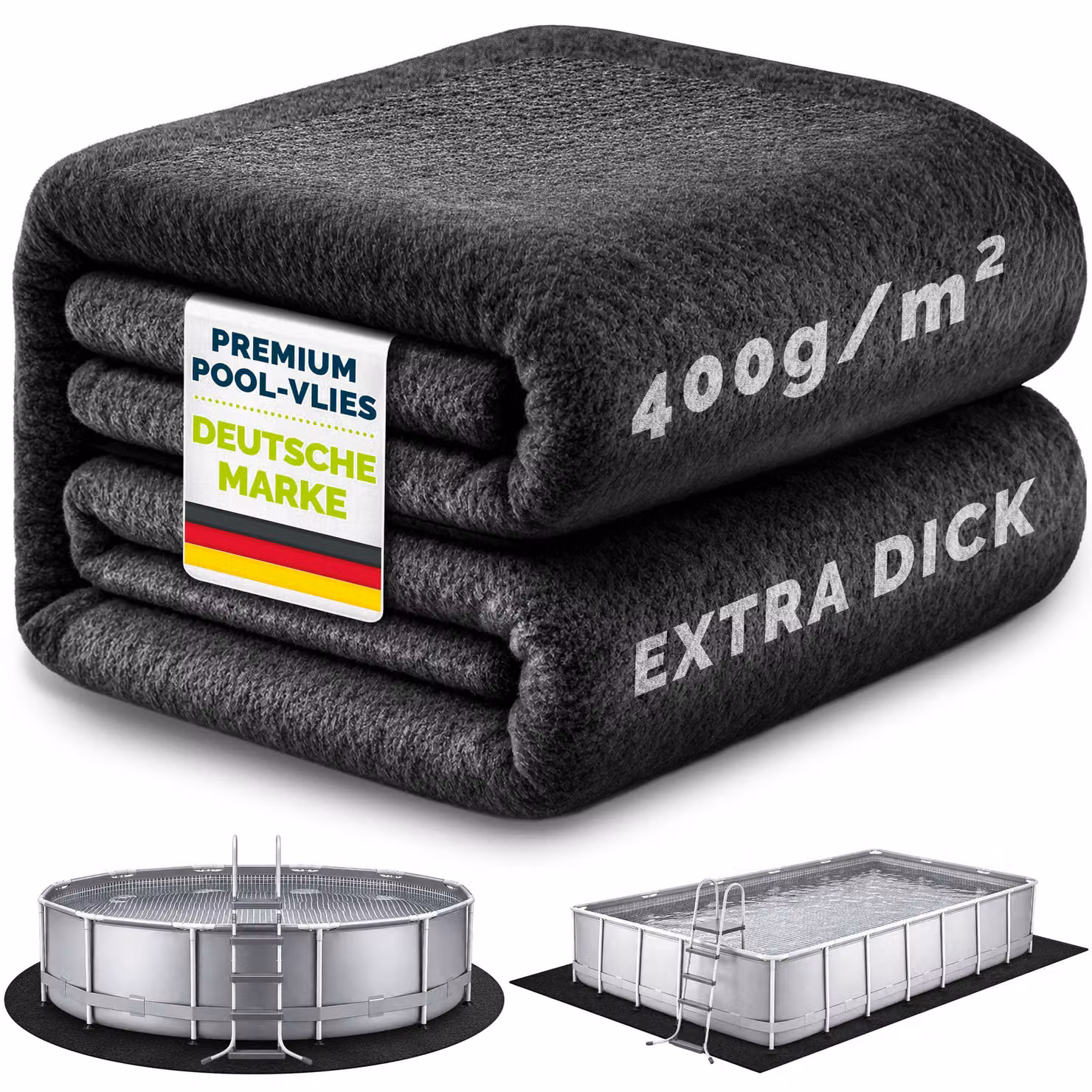 tillvex® Telo protettivo premium per piscine rotonde, diametro 490 cm - 400 g/m² | Adatto per piscine con diametro fino a 460 cm | Telo geotessile per il fondo della piscina | Telo per piscina tagliabile | Tessuto non tessuto protettivo per il fondo della