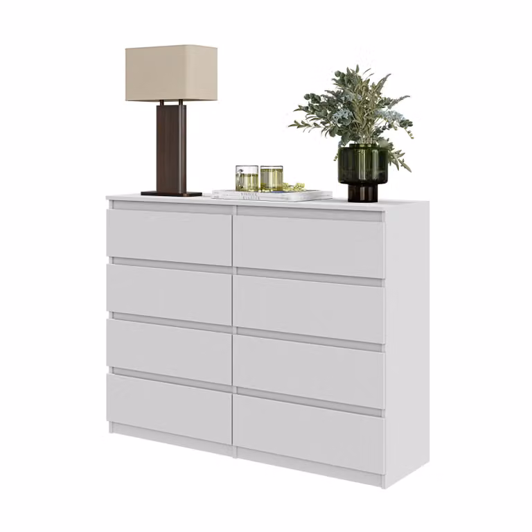 FURNICA - GABRIEL - Cassettiera / credenza con 8 cassetti - Bianco opaco H92cm L120cm P33cm