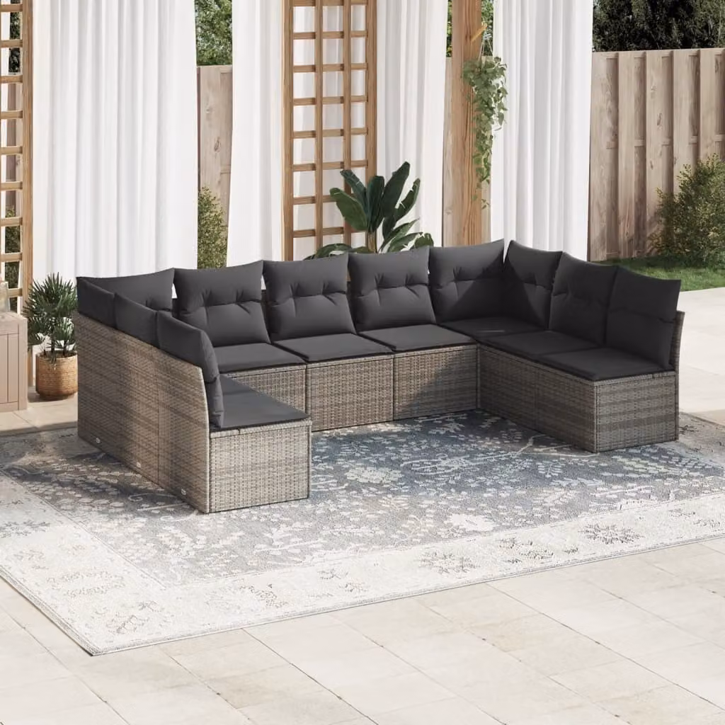 Maison Exclusive - Set Divano da Giardino 9 pz con Cuscini Grigio in Polyrattan