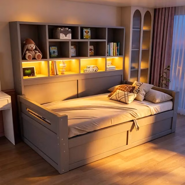 letto singolo mdf grigio 90 x 200 cm